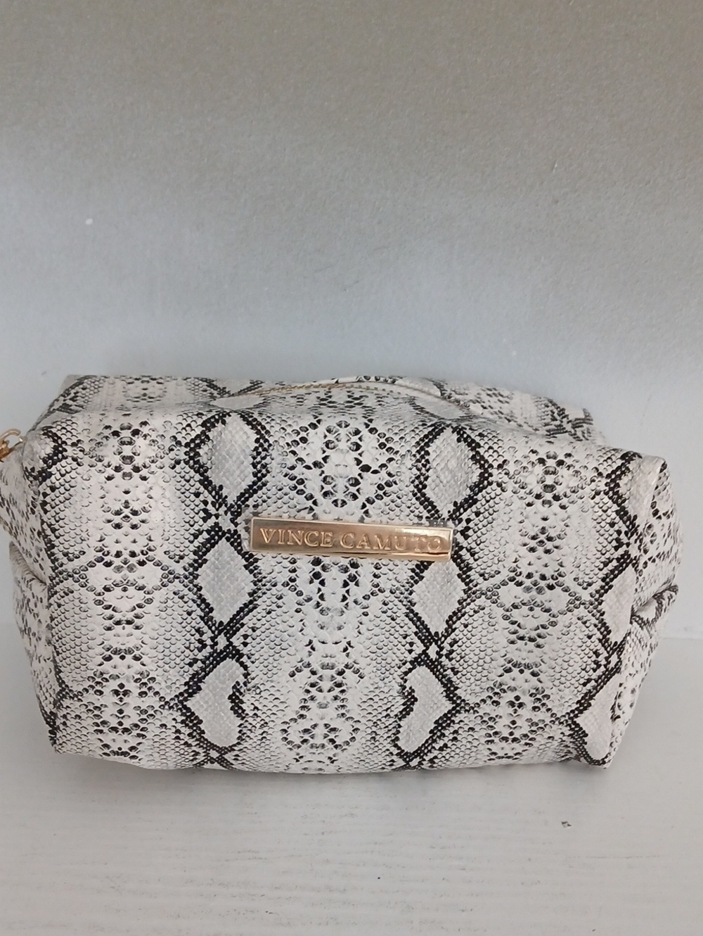 Vince Camuto White and Black Snake-Print Cosmetic Pouch Cco Buy Now Price